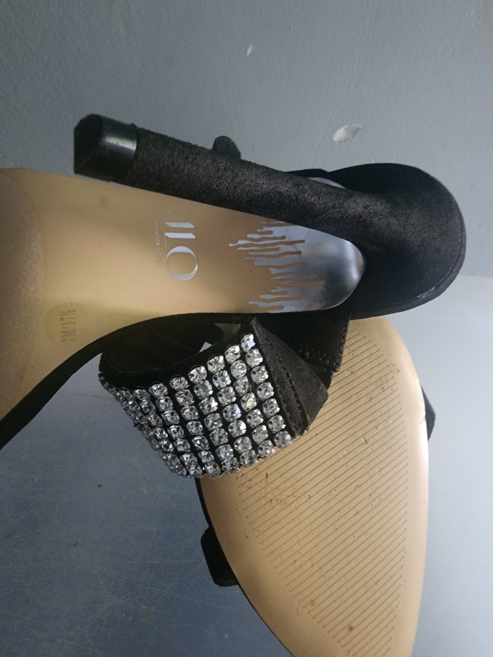Jennifer Lopez by Jennifer Lopez Black Crystal-Embellished Mule Heels - Picture 3 of 4